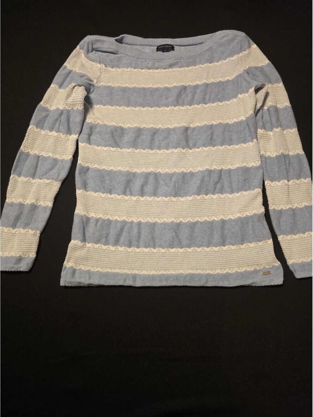 Tommy Hilfiger Women's Medium Blue White Lace Stripe Sweater